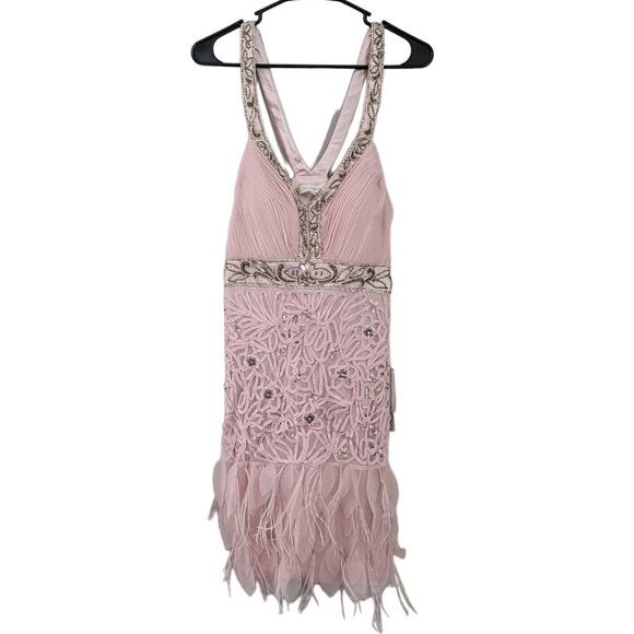Sue Wong Nocturne Mini Party Dress Pink Feather Size 14 - Picture 1 of 9
